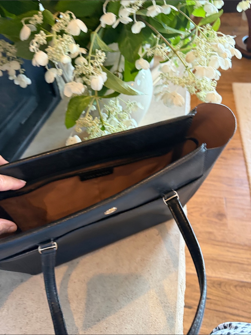 Tory Burch Black Leather Tote with tan Interior Trim - Picture 11 of 12